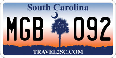 SC license plate MGB092