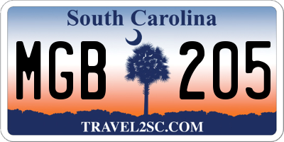 SC license plate MGB205
