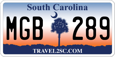SC license plate MGB289