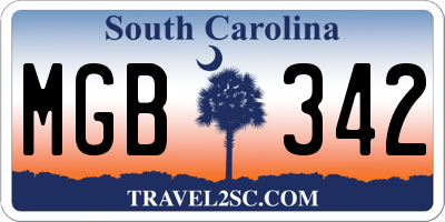 SC license plate MGB342