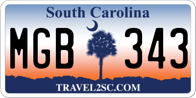 SC license plate MGB343