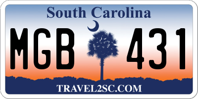 SC license plate MGB431