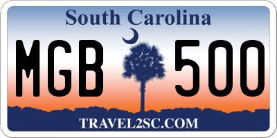 SC license plate MGB500