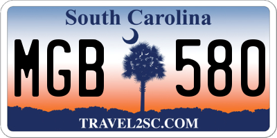 SC license plate MGB580