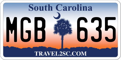 SC license plate MGB635