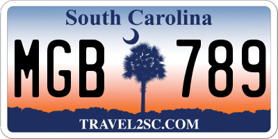 SC license plate MGB789