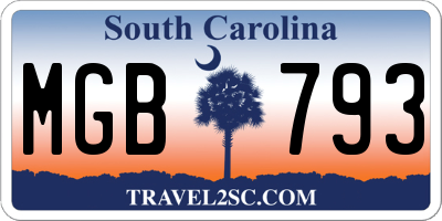 SC license plate MGB793