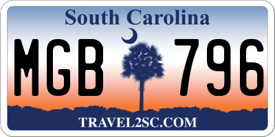 SC license plate MGB796