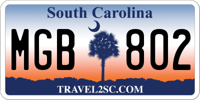 SC license plate MGB802