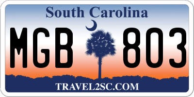 SC license plate MGB803