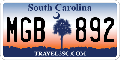 SC license plate MGB892