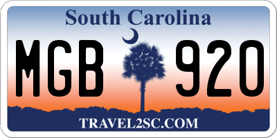 SC license plate MGB920
