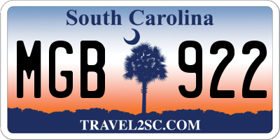 SC license plate MGB922