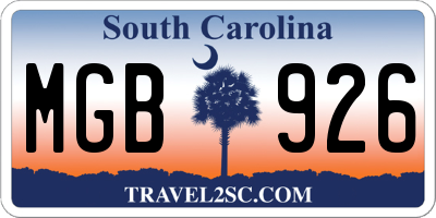 SC license plate MGB926