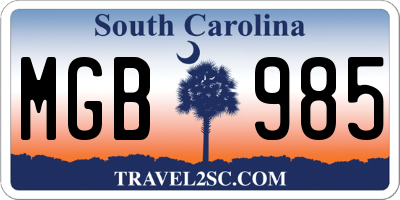 SC license plate MGB985