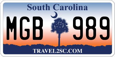 SC license plate MGB989