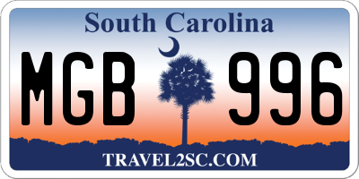 SC license plate MGB996