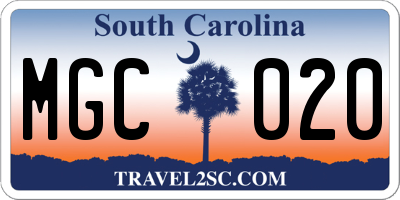 SC license plate MGC020