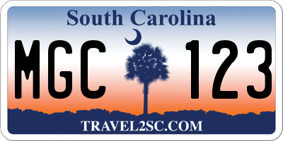 SC license plate MGC123