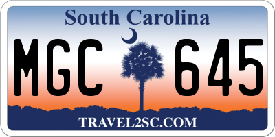 SC license plate MGC645