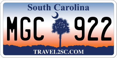 SC license plate MGC922