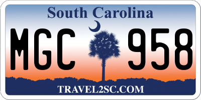 SC license plate MGC958
