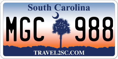 SC license plate MGC988