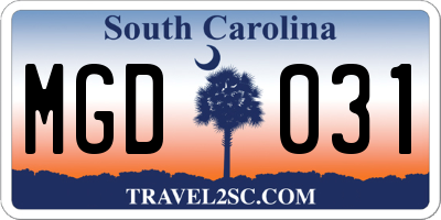 SC license plate MGD031
