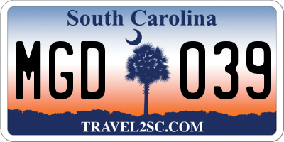 SC license plate MGD039