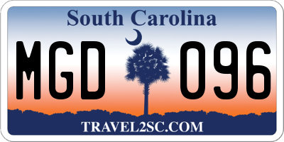 SC license plate MGD096