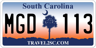 SC license plate MGD113