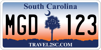 SC license plate MGD123
