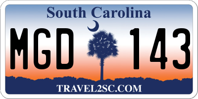 SC license plate MGD143