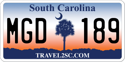 SC license plate MGD189