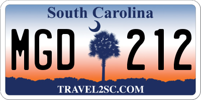 SC license plate MGD212