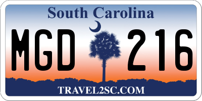 SC license plate MGD216