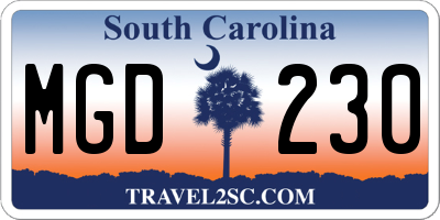 SC license plate MGD230