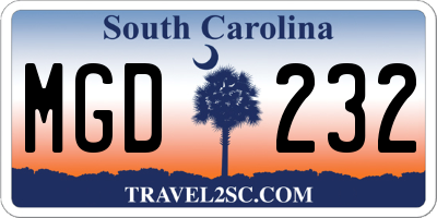 SC license plate MGD232