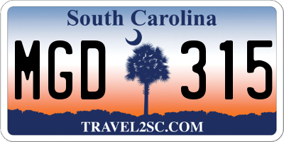 SC license plate MGD315
