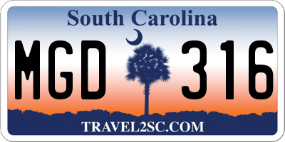 SC license plate MGD316