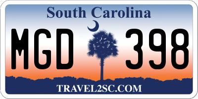 SC license plate MGD398