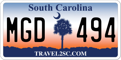 SC license plate MGD494