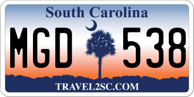 SC license plate MGD538