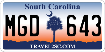 SC license plate MGD643