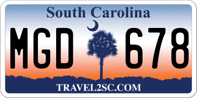 SC license plate MGD678