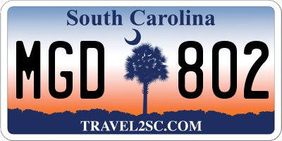 SC license plate MGD802