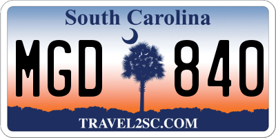 SC license plate MGD840