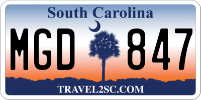 SC license plate MGD847