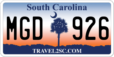 SC license plate MGD926