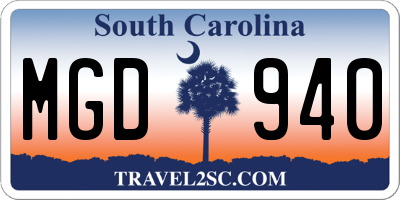 SC license plate MGD940
